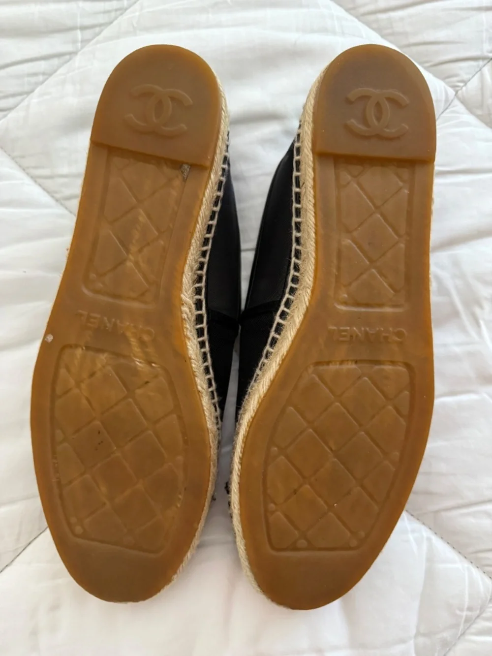 CHANEL Mesh Grosgrain CC Espadrilles black size 39